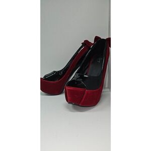 Show Story Womens Peep Toe Slip On Black Red High Platform Heels Size US 8